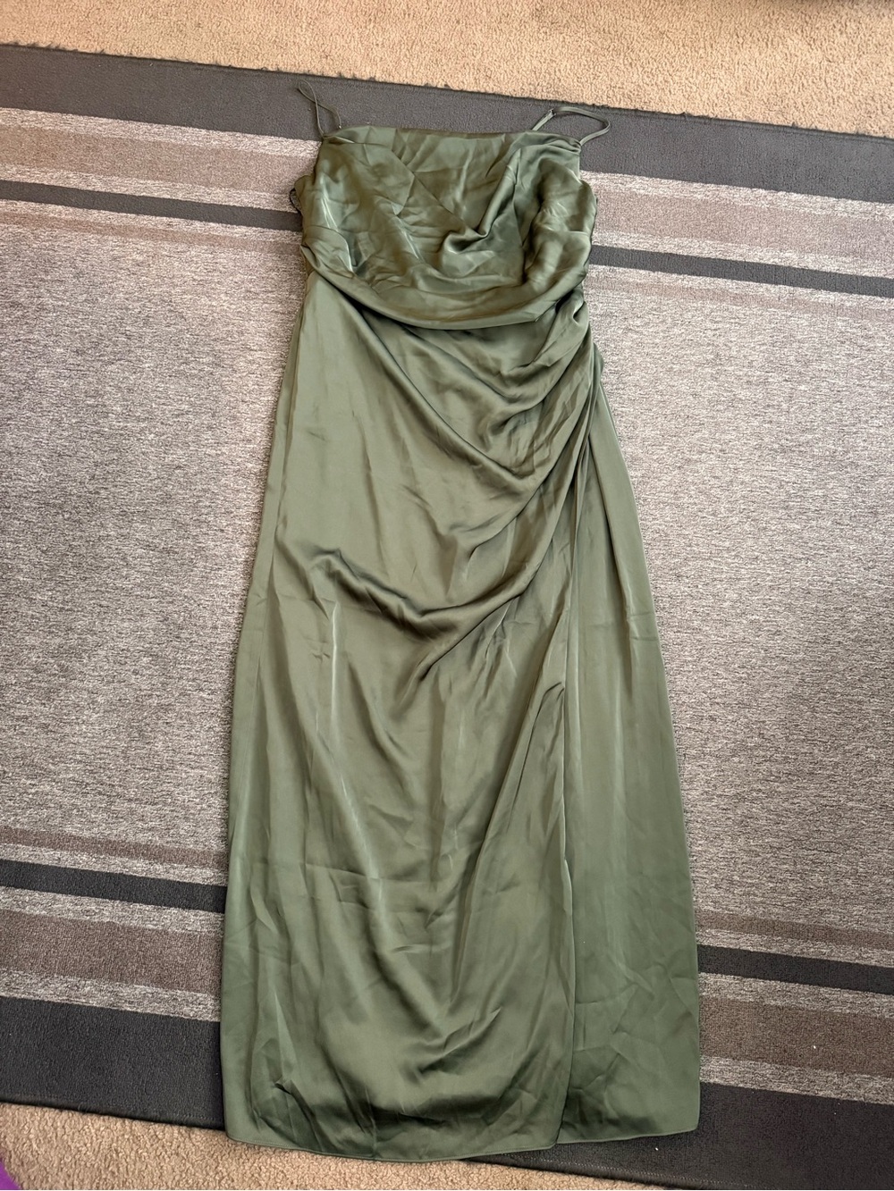 Birdy Grey Olive Satin Cowl Neck Gown